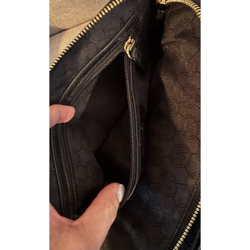 Michael Kors Crossbody Bag Purse Medium Alexis Black Patent Leather Gold Zippers - Picture 13 of 15